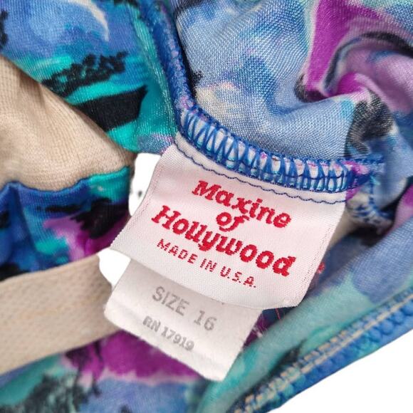 Vintage Maxine of Hollywood Blue Floral Bathing Suit with Belt - Picture 4 of 6